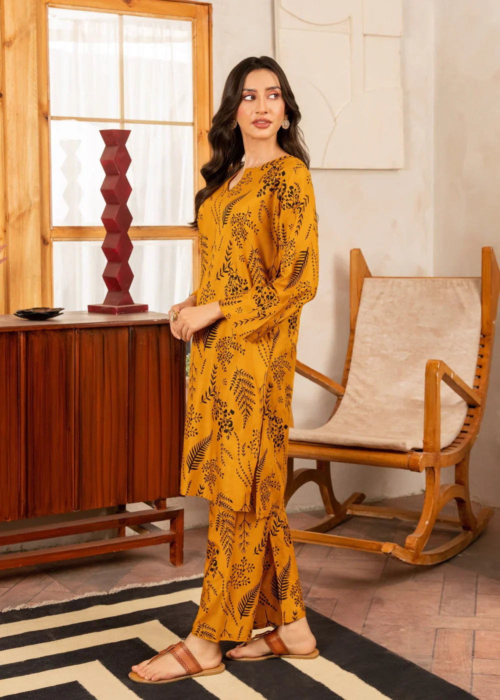 Floral Leaf print  Stitched suit 2pc
